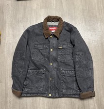 Wrangler Mens Large Trucker Denim Jacket Sherpa Lined Black Coat Corduroy Collar