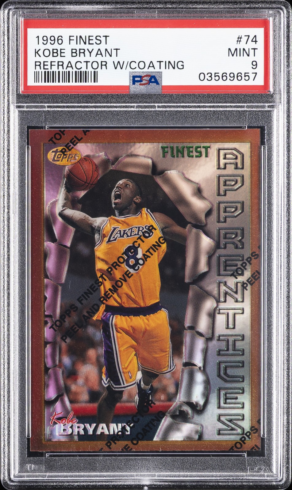 1996 FINEST REFRACTOR W/COATING #74 KOBE BRYANT ROOKIE RC PSA 9