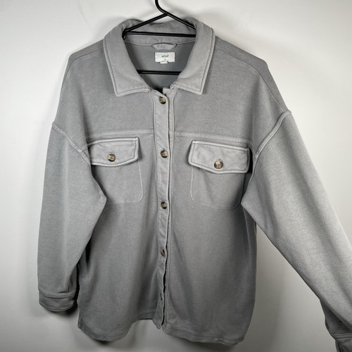 Aerie Oversized Long Flannel Trucker Shacket Outdoor Top Grey Womens Size L - Picture 4 of 20