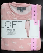 LOFT Soft Knit Women's Pajama Set, Pink Dragonfly, Size SMALL