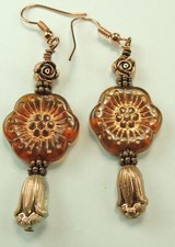 Copper Color Czech Flower Earring Handmade Jewelry