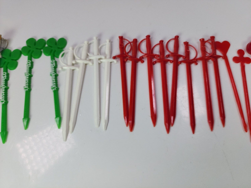 22 stuzzicadenti vintage in plastica dura spada, pesce, trifoglio, cuore - Foto 7 di 7