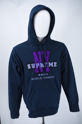 Supreme NY Hoodie Navy/Purple Hooded Sweatshirt FW19 Mens Hoodie Size Medium - Picture 15 of 17
