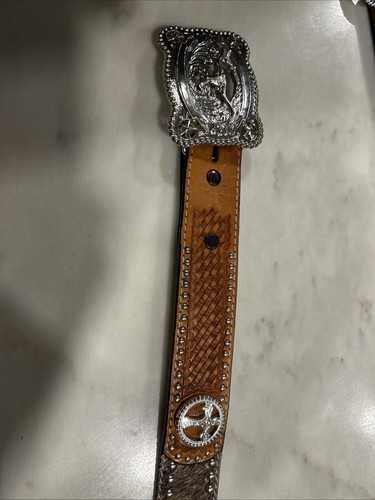 Children Ranger Belt Co. Brown Hand Tooled Leather Western Conches Size 26 - Picture 9 of 9