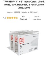 NWT 150 Total (3x50packs) TRU RED 4x6 Line Ruled Index Cards, Perforated, White
