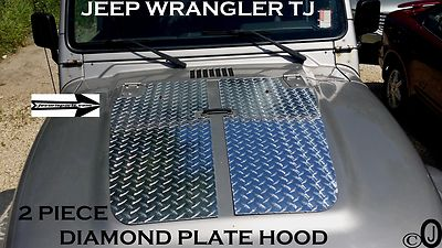#ad Fits Jeep WRANGLER TJ 2pc Alum Diamond Plate HOOD COVER no washer fluid holes $99.95