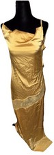 Long Sleeveless S/M Gold Satin Cocktail Dress