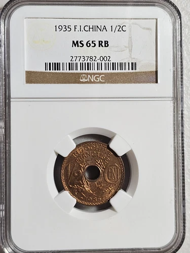 French Indochina 1/2 Cent 1935 NGC MS 65 RB