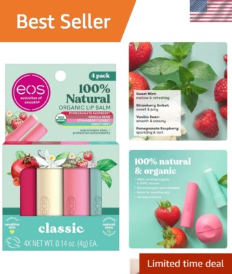 4-Pack EOS Organic Lip Balms - Hypoallergenic & Moisturizing for All-Day Care