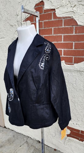 18W New $78 Women MACY'S Ruby Rd. black embellished Rhinestones denim jacket - Picture 7 of 16