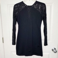 Guess Lace Sleeve Corset Back Bodycon Mini Dress in Black Size L