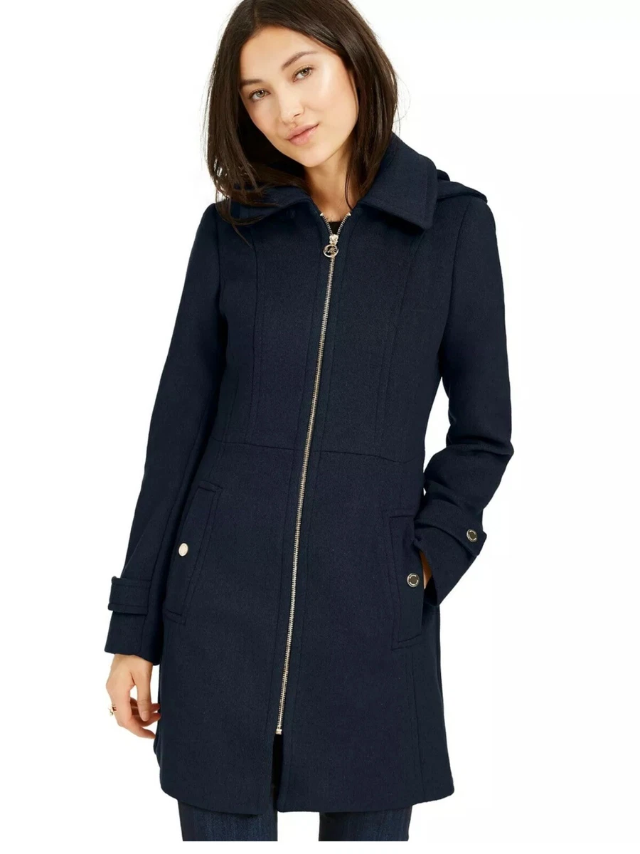 MICHAEL KORS Hooded Stand Collar Coat Peacoat Blue Size XXS 6 8 RRP 275