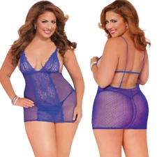 Plus Size Lingerie Chemise Size Queen Electric Blue Seven Til Midnight 9822X