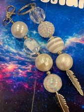 Cute Handmade Beaded Keychains, Acrylic Beads, Clear/White/Pearl