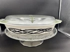 Vintage Barbed Wire Divided Pyrex 1.5 Qt Casserole with Lid - Black Mid Century