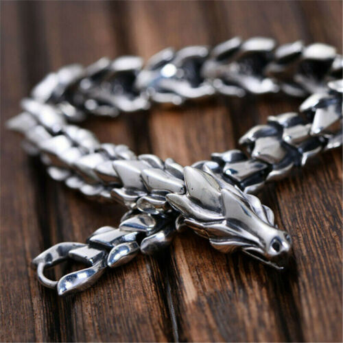Viking Ouroboros Dragon scale Cuban Link Chain Men‘s Stainless Steel Bracelet - Picture 1 of 14