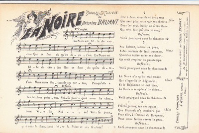 Old postcard musical score & lyrics music chanson la noire aristide bruant