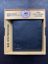 New Stone Mountain Mens Passcase Leather Traveller Wallet RFID Protect Black $50