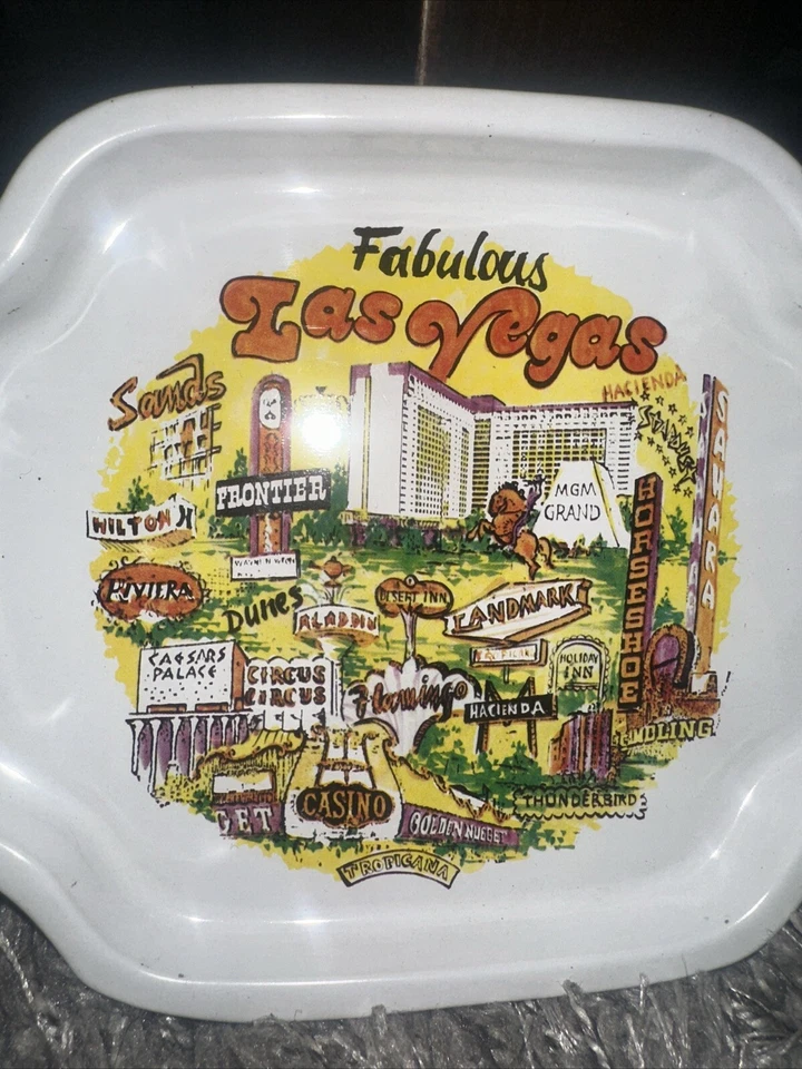 Vintage Fabulous Las Vegas Metal Tin Souvenir Tray Flamingo Hilton Dunes Casinos - Image 2 of 3