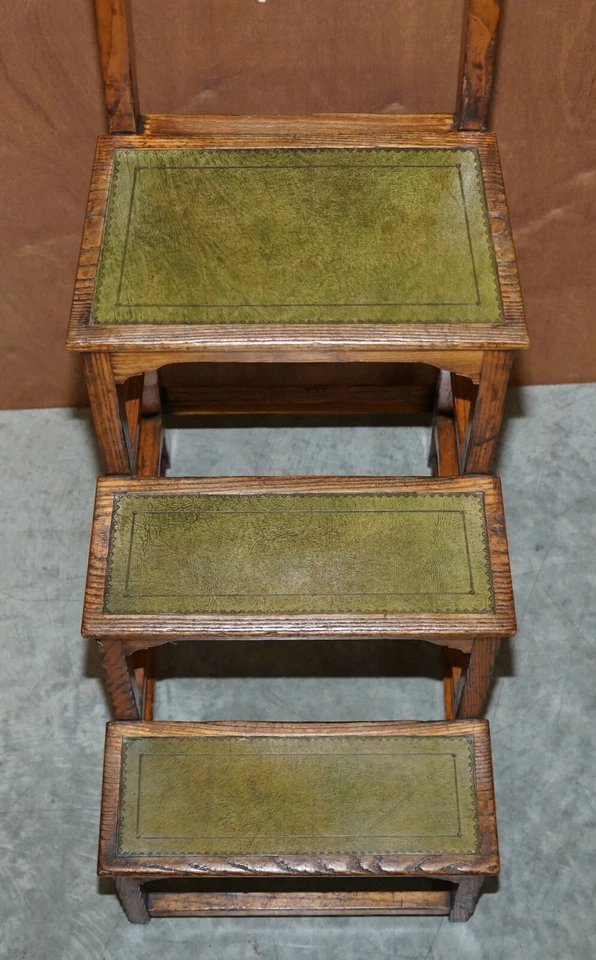STUNNING ANTIQUE CIRCA 1810 GEORGE III ELM & LEATHER LIBRARY STEPS GEORGIAN HOME - Image 4 of 4