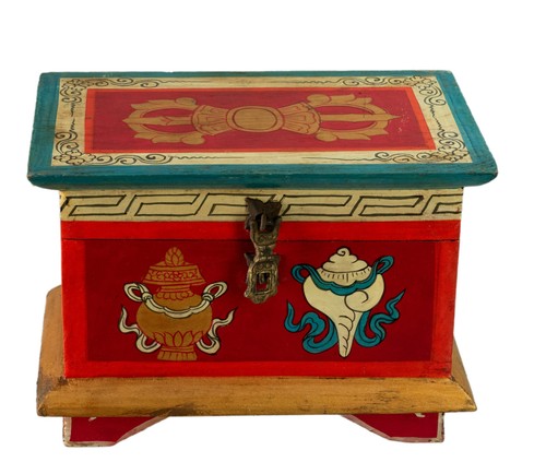Tibetan Box - Buddhist Jewelry Case Wood - Nepal Craft - 20 Cm # 5954