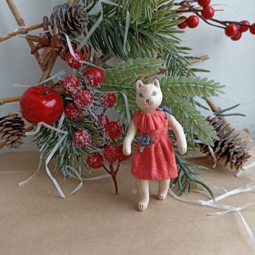 Moda She-Сat Raro Stile Antico Natale Filato Ornamento Cotone Attivo - Foto 1 di 7