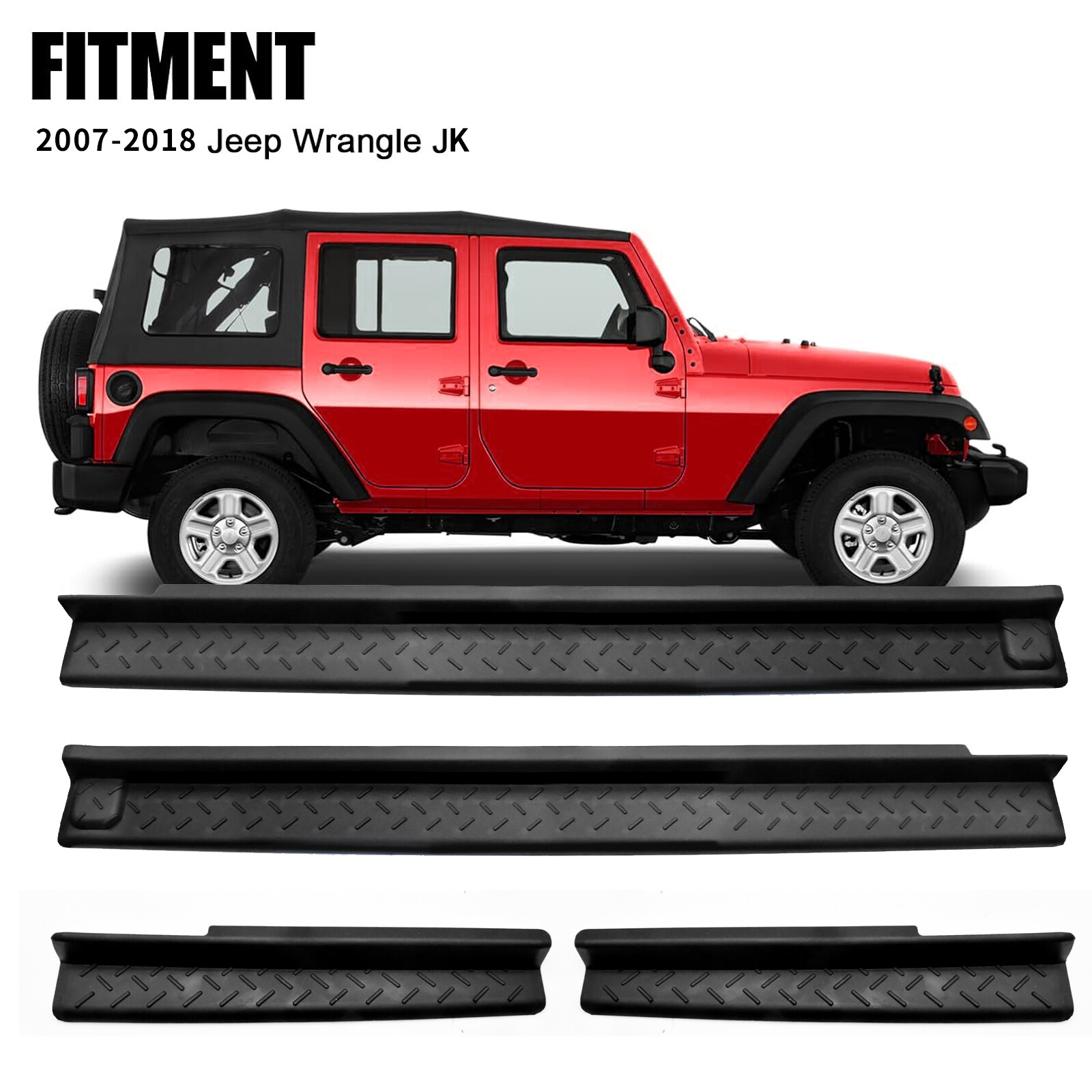2007-2018 Jeep Wrangler JK JKU 4-Piece Door Sill Guard Protector Kit