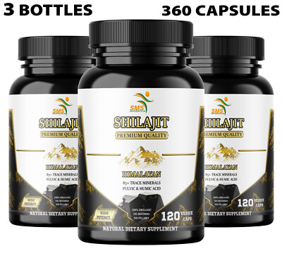 Himalayan Premium Pure Shilajit 360 Caps, IMPROVES VIGOR-VITALITY (3 Pack) USA
