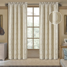 Luxury Jacquard Curtains for Bedroom, Beige Damask Curtains 2 Panels with Tiebac