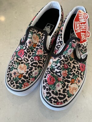 Vans Classic Slip On Shoes Womens Sz Leopard Floral Print Sneakers