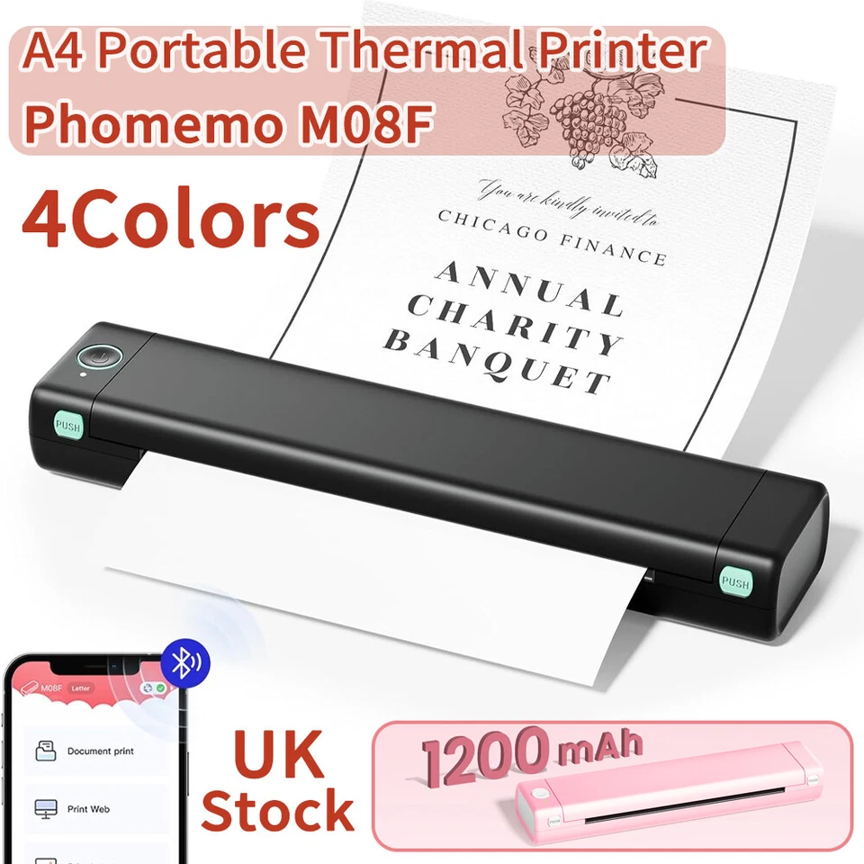 Phomemo M08F A4 Thermal Printer Wireless Bluetooth for Brother PJ-722 PJ-763 Lot - Image 2 of 4