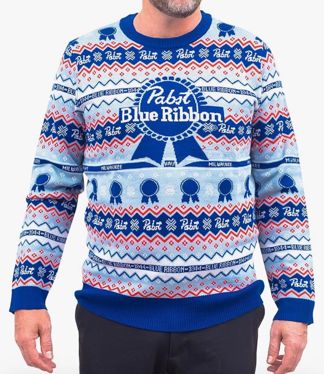 Men's Pabst Blue Ribbon Ugly Christmas Sweater