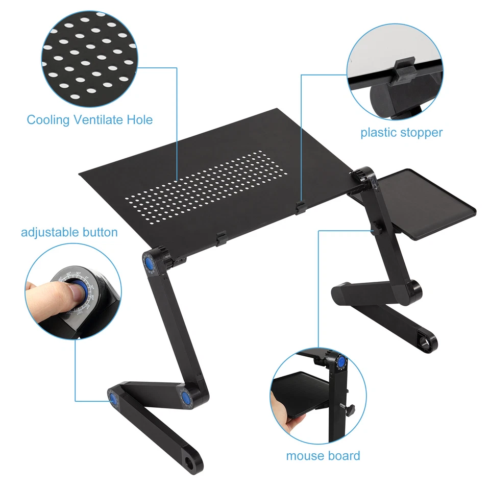 360° Adjustable Foldable Laptop Stand Table Sofa Bed Tray Notebook Computer Desk - Image 4 of 4