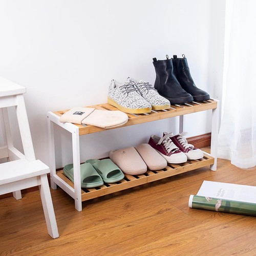 2 STUFEN BAMBUS SCHUHSTÄNDER ORGANISATORSTÄNDER LAGERREGALEINHEIT naturgrau weiß - Bild 48 von 49