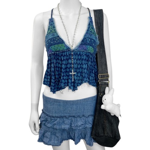 Y2K Grunge Festival Blue Cami Top Sz S