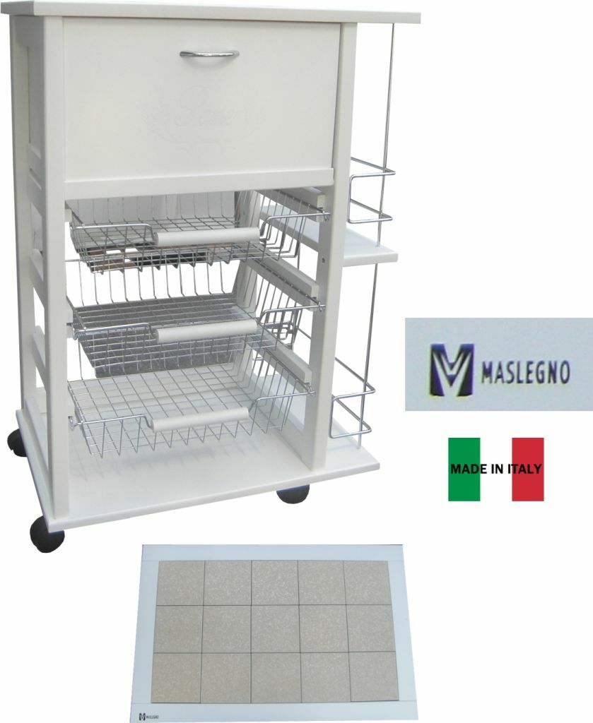 CARRELLO VESUVIO PORTA PANE + PORTA BOTTIGLIE BIANCO MASLEGNO
