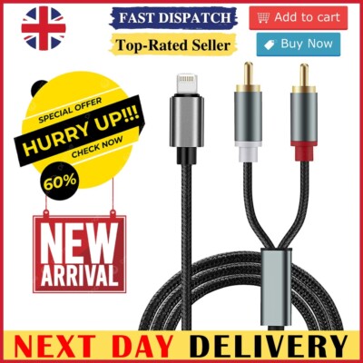 Lightning rca cables,iPhone to Phono Adapter cable Red and White Stereo  Lead UK - Main Image