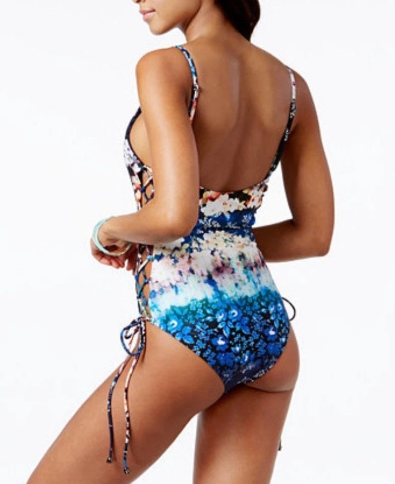 Traje de baño para mujer Rachel Roy azul medianoche floral estampado jardín, M mediano 9609-3 Foto 2 de 2