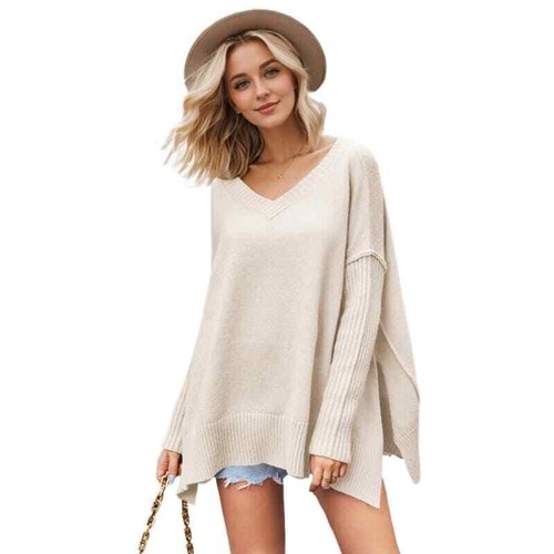 Sexy Pullover Prendas de punto Ropa para mujer Moda Suéter Cuello en V Talla grande - Imagen 4 de 20