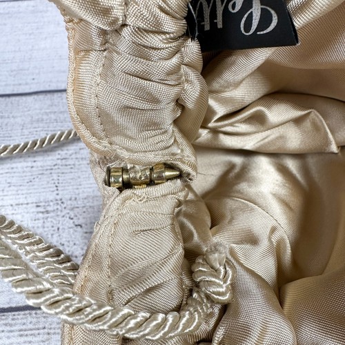 Letty Paulette Purse Clutch Tan & Satin Crystal Brooch Shoulder Evening Bag #2 - Picture 12 of 13