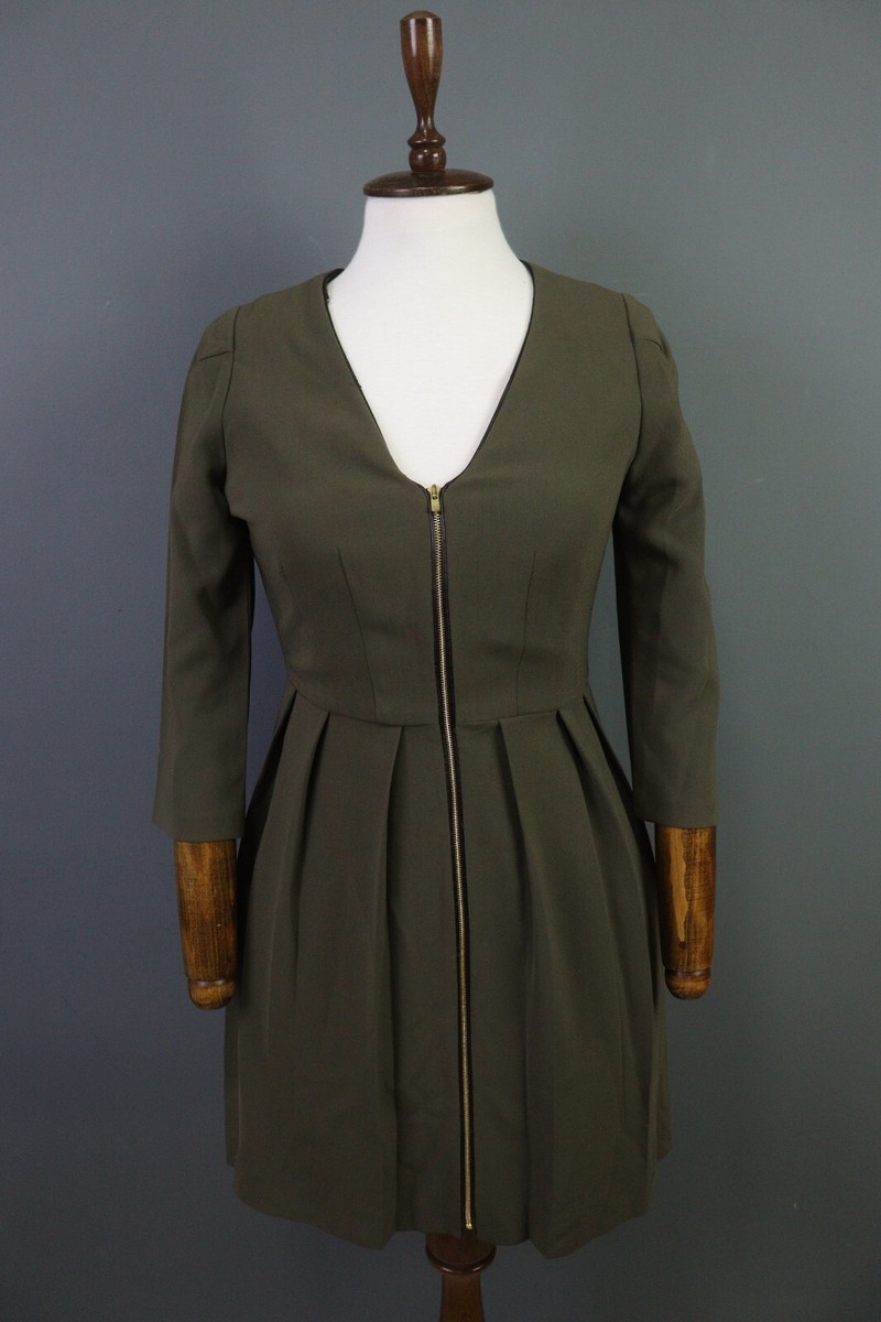 slim fit dress slacks Claudie Pierlot Green Knitted jumper dress with gold button detail UK 12 main image 0
