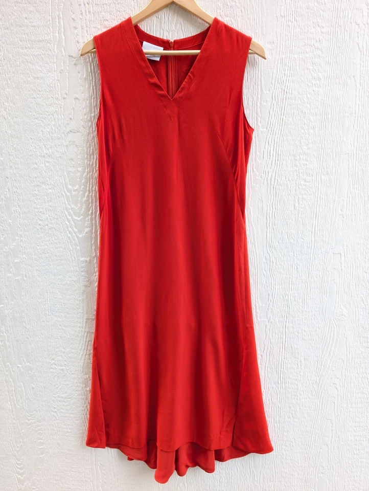 Vestido midi Akris Punto rojo cuello en V abertura frontal fiesta fiesta para mujer talla 6 Foto 2 de 4