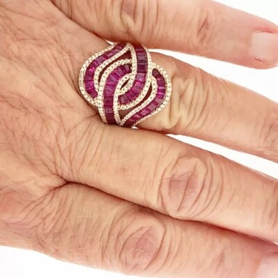 4ct Lab Created Baguette Cut Ruby & Diamond Engagement Ring 14k Rose Gold Plated