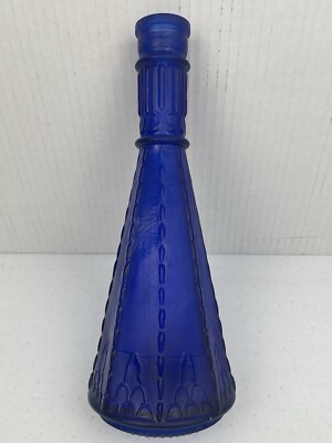 MOREY MCM Art-Deco Cobalt Blue Frosted Glass Decanter Bottle -MADE IN SPAIN