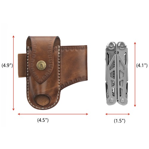 TOURBON Leather 3-in-1 Multi-Tool/Pen/Flashlight Sheath Belt Pouch Camping Gift - Picture 4 of 24