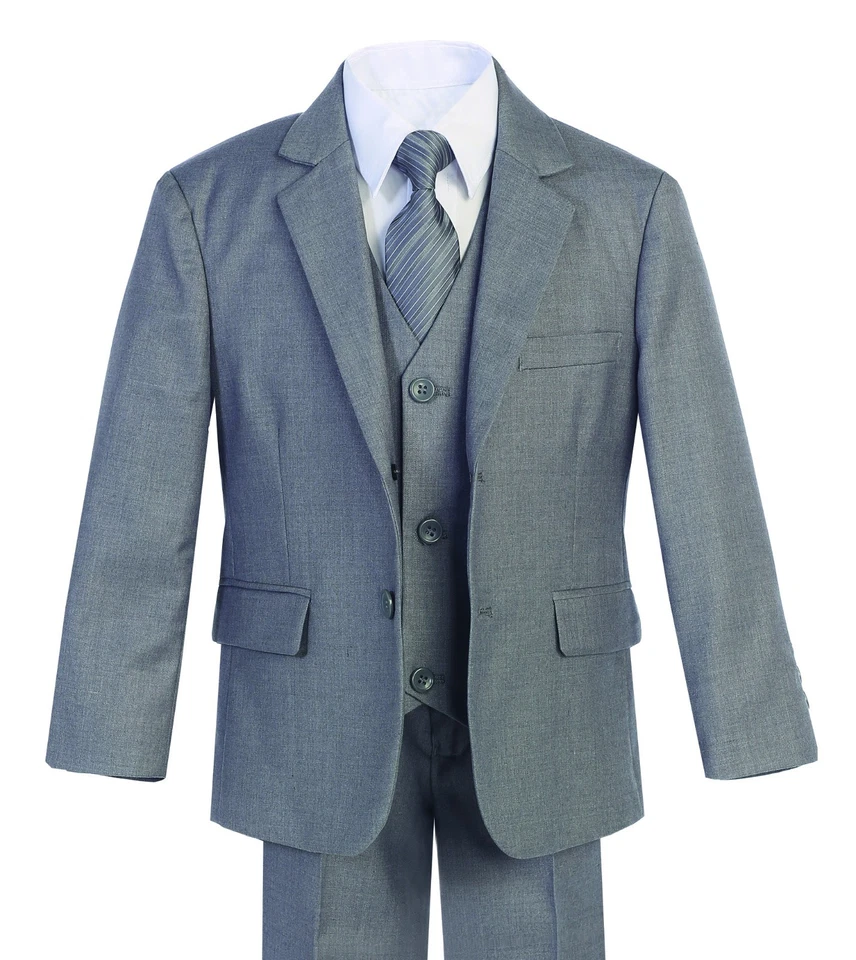 Magen Niños Niños AJUSTE CEÑIDO Formal Nupcial 7 Piezas Conjunto Traje S1-18 GRIS 2 Botones B18 Foto 2 de 4