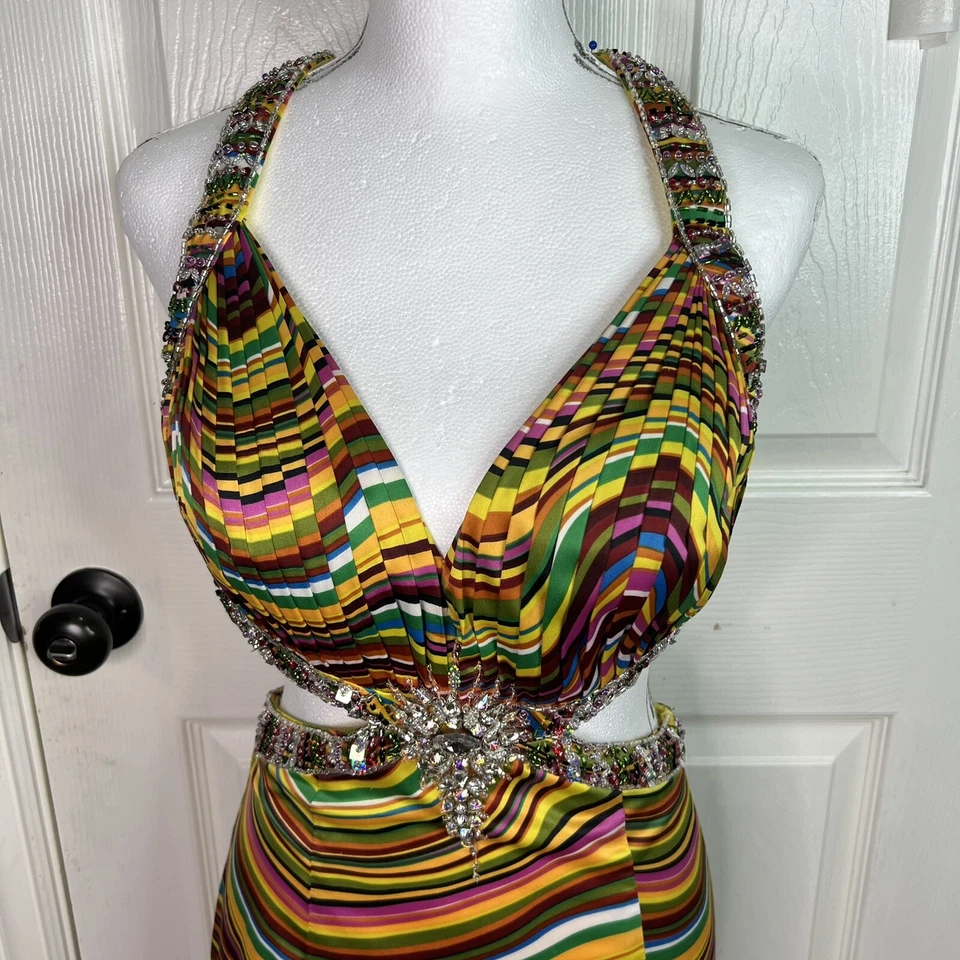 Camille La Vie многоцветный погружение декольте коктейльное выпускное длинное платье поезд размер 4 - Изображение 4 из 4