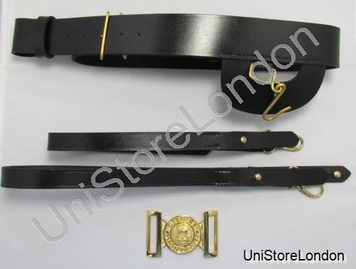 Belt Sword Belt Black Leather Long & Short Slings Gold Fitting R1170
