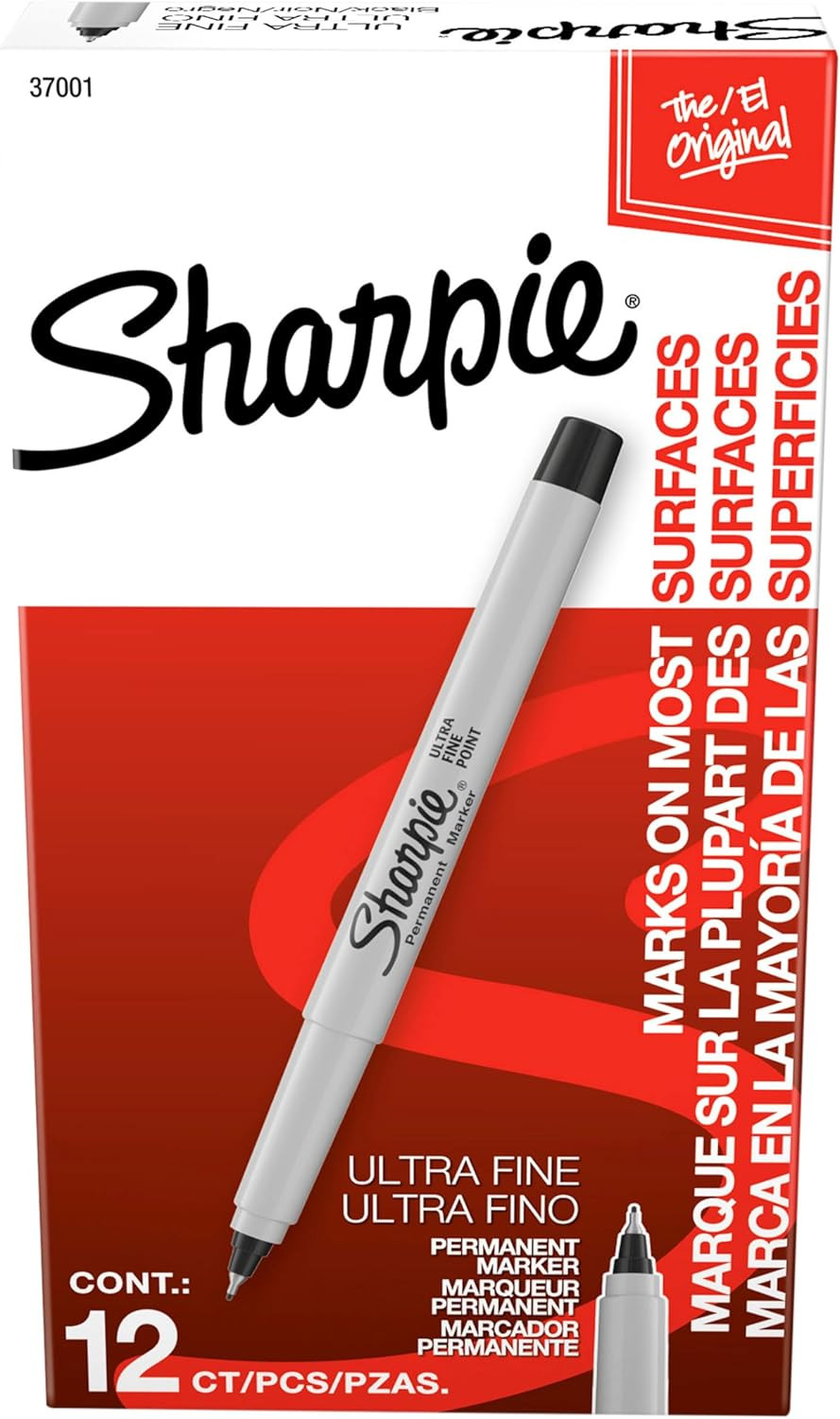 Permanent Markers, Ultra Fine Tip, Black, 12 Count - Office 