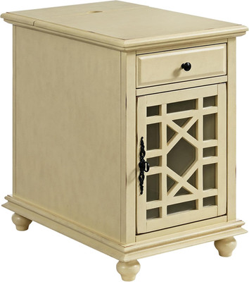 Antique Cream Chairside End Table with USB, Drawer & Cabinet Storage